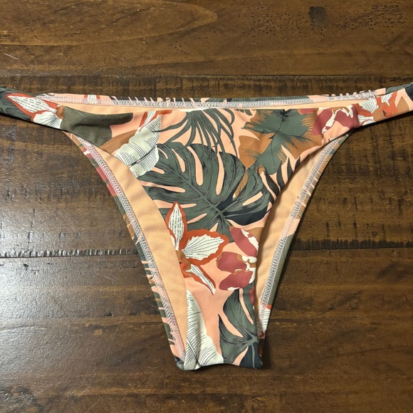 Ron Jon Swimsuit Two Piece Cheeky Bikini Tropical Print Size L Peach Green - Picture 5 of 9